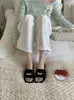 Sandalias de Chancla de Hebilla de Alto Gama Estilo Coreano para Mujer, Chanclas Planas de Verano para Exteriores, Sandalias Elegantes para el Trabajo con Hebilla de Metal
