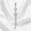 Joyería de Moda Transfronteriza Europea y Americana, Anillo para Ombligo con Diseño de Flor Incrustado de Circonita, Joyería Versátil y de Alta Gama para Piercing de Ombligo