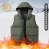 Colete Masculino de Algodão Outono Inverno com Aveludado Espesso com Capuz Colete de Trabalho Multibolsos Gola Alta Masculino Tendência Outdoor