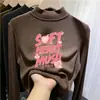 Roupa de baixo infantil dupla face com forro de fleece, estilo outono/inverno, gola alta, camiseta de manga longa escovada para meninas, roupa quente para bebês e crianças pequenas