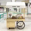 Carrito de Flores de Hierro Forjado, Carrito Promocional para Eventos al Aire Libre, Carrito Exhibidor de Cosméticos para Centro Comercial y Supermercado con Gabinetes, Carrito de Puesto Móvil