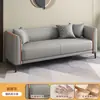 Sofá de couro pequeno para sala de estar e quarto, design moderno simples para apartamentos de aluguel, área de estar de apartamento de três lugares, sofá de madeira estilo italiano de dois lugares