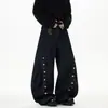 Jeans de Mezclilla con Botones de Marca de Moda Estilo Americano para Hombres y Mujeres, Pantalones de Pierna Ancha Casuales Frescos de Corte Limpio