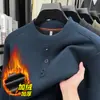 Sudadera con Forro Polar para Hombre, Nuevo Estilo de Invierno, Color Sólido, Cuello Semi Alto, Casual, Gruesa, Suave, Amigable con la Piel, Camisa Base para Hombres de Mediana Edad