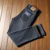 Calça masculina de alta qualidade, delicada, macia, outono e inverno, grossa, confortável, solta, reta, simples, jeans preto e cinza para negócios