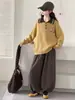 Novo conjunto de suéter de tricô casual para outono e inverno para meninas, com gola reversa, e calça de perna larga versátil de mistura de algodão para primavera e outono