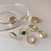 Anillo Abierto de Metal a Cuadros Retro Estilo Francés con Gota de Esmalte para Mujer Anillo Coreano Simple Versátil Elegante para Mujer