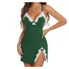 Fanlei Seda de Leite Plus Size Lingerie Sexy com Laço, Fenda Lateral, Modelagem Justa, Camisola de Alça, Caimento Justo 6003