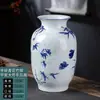 Vaso Pequeno de Porcelana Azul e Branco com Peônias Pintadas à Mão Jingdezhen Arranjo de Flores Chinês Sala de Estar Estudo Sala de Chá Ornamentos Decorativos