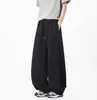 Calça de moletom estilo americano, resistente, com barra curva, unissex, para primavera e outono, calça longa larga e solta, calça longa casual esportiva
