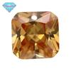 Huagang gema único buraco quadrado chanfro champanhe zircão borda de pedra nua buraco médio artificial CZ pedra branca anel de superfície