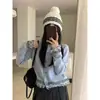 Chaqueta cárdigan con ribete de encaje para mujer, top de punto de nicho, gris talla única, blanco roto