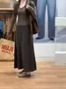 Saia midi de malha de lã e cashmere cinza para mulheres, novo estilo primavera/outono, cintura alta, corte A fluido, saia longa reta