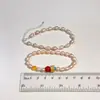 Pulseira de Pérolas de Água Doce Naturais, Estilo Chinês Luxo Leve Artesanato de Alta Qualidade, Pulseira Elástica Vermelha do Sul, Pulseira de Fragmentos de Prata para Mulheres