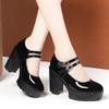 Zapatos de Modelo de Cheongsam Zapatos de Plataforma Negros Tacones Altos de Plataforma Zapatos de Cuero para Madres de Mediana Edad y Ancianas Zapatos de Etiqueta para Mujer