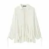 Moda Feminina 2026 Transfronteiriço Renda Patchwork Bordado Gola Amarrar Manga Lanterna Irregular Solto Top