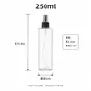 Frasco borrifador transparente de ombro reto, garrafa plástica PET 100-500ml, frasco borrifador de névoa fina com bico preto e branco, disponível em estoque