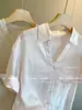 Camisa de lino rosa claro con cuello en V y manga corta para mujer, nuevo estilo de verano, fina, holgada, casual, estilo coreano, moderna, top protector solar