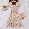 Comércio exterior atacado francês retro quadrado colarinho floral saia feminina curta cintura alta doce vestido curto 2022 verão