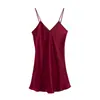 Camisón de Seda con Cuello en V, Ropa de Dormir Sexy y Lujosa Puro Deseo, Vestido Camisola Delgado de Gama Alta, Ropa de Casa