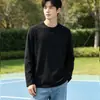 Sudadera de Cuello Redondo para Hombre Otoño Invierno Más Terciopelo Cálido Manga Larga Capa Base Color Puro Holgada Talla Grande Top Interior Base