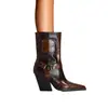 Hebilla de cinturón comercio exterior Amazon 2023 botines puntiagudos de tacón grueso botas nuevas marrón oscuro rojo vino mujer