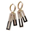 Pendientes Rectangulares de Doble Capa Incrustados de Diamantes, Pendientes de Estilo Nuevo, Lujo Ligero, Efecto Adelgazante, Pendientes de Moda y Elegantes, Diseño Geométrico