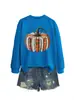 Amazon eBay site independente moda casual divertida moletom feminino com estampa de abóbora gola redonda manga longa em estoque