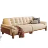 Sofá de Tela Jiyu Estilo Vintage Crema para Sala de Estar, Apartamento Pequeño, Desmontable y Lavable, Fila Recta, Sofá de Madera Maciza con Forma de Nube Retro