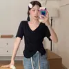Camiseta de Manga Corta para Mujer 2026 con un Diseño Único, Estilo de Nicho, Nuevo Top Corto Irregular Verano 2023