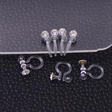 防过敏透明耳夹配件 透明镶锆石带吊圈U形耳夹防过敏无耳洞夹式耳