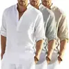 Camisa Casual de Algodón Puro para Hombre 2023 Color Sólido Manga Larga Holgada Cuello Alto Camisa Moderna en Stock