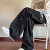 Calça de moletom tie-dye em veludo cotelê para homens, textura xadrez, calça esportiva solta, forrada com fleece, para adolescentes, estilo Hong Kong, perna reta, calça comprida casual
