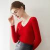 Suéter de Punto 100% Cachemira Pura con Cuello en V Blanco para Mujer, Estilo Francés Otoño e Invierno, Corte Ajustado, Suéter Básico