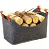 Cesta de fieltro transfronteriza para leña con asa de madera, cesta de almacenamiento portátil para leña de chimenea, cesta de almacenamiento de gran capacidad para artículos del hogar