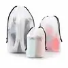 Bolsa con cordón PE semitransparente esmerilada para zapatos de viaje, bolsa de almacenamiento para zapatos del hogar con cordón negro, bolsa para ropa y artículos de tocador