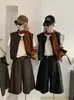 Pantalones casuales KEKEZOON de estilo coreano, tiro alto, largo tres cuartos, pierna ancha, corte holgado, adelgazantes, pierna recta, de cuero PU para otoño, 9093