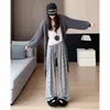 Pantalones Suaves Grises de Talla Grande 150 kg con Lazo para Mujer, Estilo Delgado de Primavera y Verano, Pantalones Casuales de Pierna Recta Fluidos de Pierna Ancha