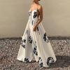 Vestido Sexy Estampado Estilo Europeo y Americano Independiente, Elegante y Grácil, Sin Espalda, Tirantes Finos, Corte Holgado, Vestido Largo Estilo Vacaciones para Mujer