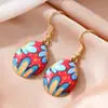 Aretes Colgantes de Huevo con Aceite Impresos de Dibujos Animados Europeos y Americanos Transfronterizos para Mujer, Lujo Ligero, Sensación de Alta Gama, Moda Fresca, Aretes Elegantes