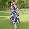 Vestido de algodón y seda floral, estilo joven nuevo, estilo vacacional en la playa, vestido tipo tank sin mangas, vestido largo de temperamento bohemio