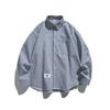 Camisa Listrada de Manga Comprida Cityboy Japonês Outono Masculino Moda de Rua Refrescante Camisa Jaqueta Silhueta Solta