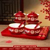 Tazas de Té para Brindis de Boda, Tazas y Cuencos de Pareja Dragón y Fénix, Juego de Cuenco y Palillos de Boda, Juego de Té Rojo para Novios