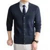 Novo suéter cardigã casual de malha para homens de comércio exterior transfronteiriço, estiloso, trançado, folgado, com decote V, jaqueta, blusa masculina