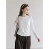 Ropa de otoño mascarilla facial camiseta de manga larga mujer holgada color liso capa interior camisa base corte ajustado estiliza cuello redondo cubierta top elegante