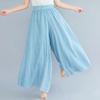2026 Pantalón Falda Simple de Algodón y Lino Estilo Nuevo Japonés y Coreano con Cintura Elástica, Pantalón Falda Acampanado de Lino Color Sólido Estilo Étnico para Mujer