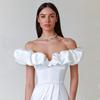 Vestido de jantar feminino popular transfronteiriço europeu e americano, com fenda alta, ombro de fora, top tubinho, vestido com babados