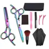 Set de Tijeras de Peluquería Shenxingzhe de 6.0 pulgadas con Cola de Colores Inclinada, Tijeras Planas, Tijeras Entresacadoras, Set de 7 Piezas