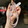 Cadena de Teléfono Móvil de Perlas, Joyería de Colgante de Cristal para Muñeca de Moda, Exquisita Cadena Doble Corta Hecha a Mano con Cuentas Antiperdida para Mano