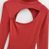 Ropa de Mujer al por Mayor Transfronteriza Nuevo Estilo de Chica Popular Europea y Americana Espalda Descubierta Cuello Semi-Alto Corte Ajustado Hueco Vestido de Felpa Cepillada